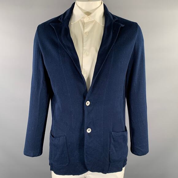 LARDINI Chest Size 44 Navy Heather Cotton Notch Lapel Sport Coat